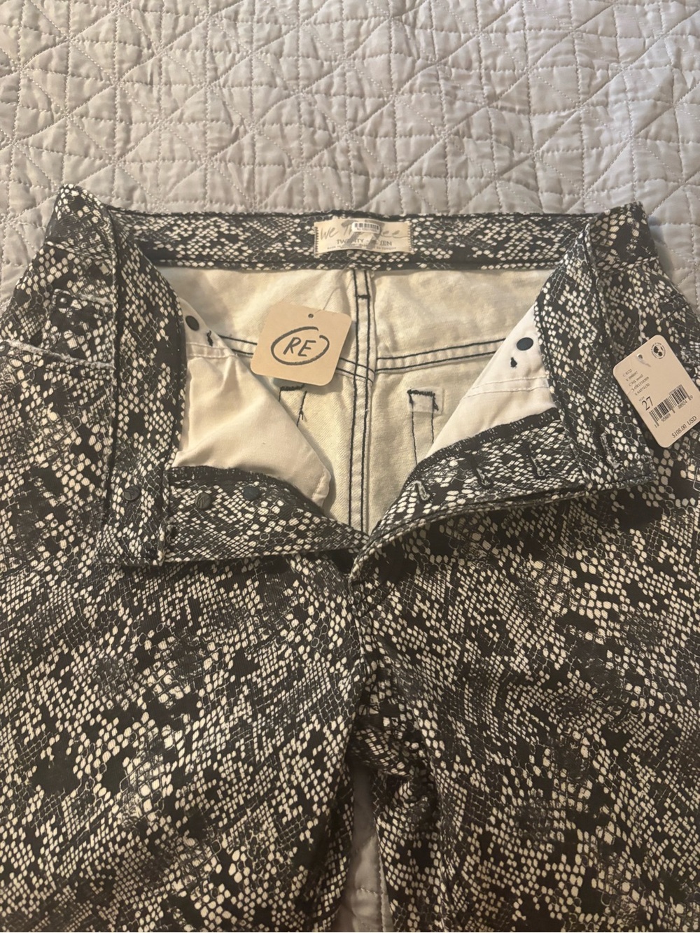 Free People Black & White Snakeskin Ankle Jeans